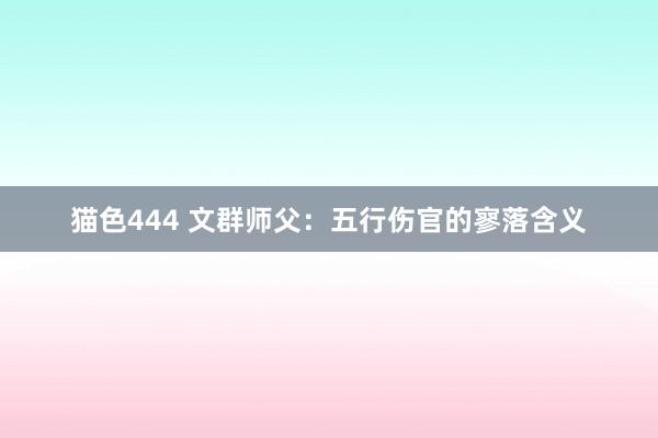 猫色444 文群师父：五行伤官的寥落含义